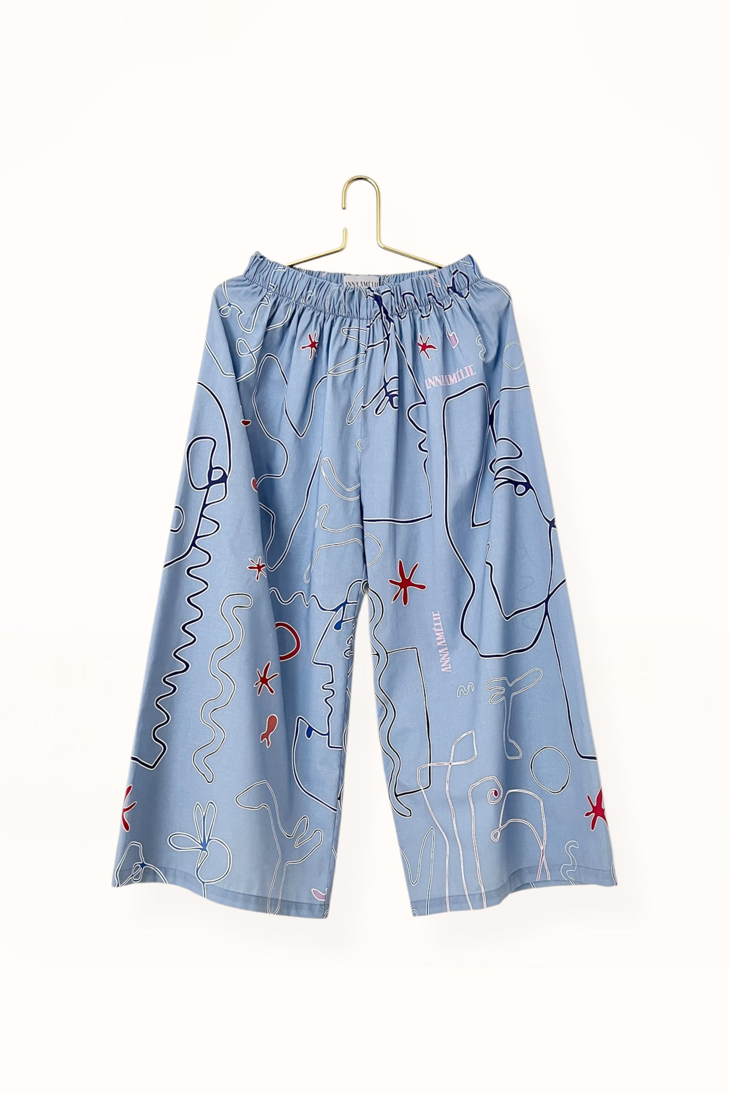 Special Pre-Order | ELASTICATED WAIST PANTS | “FACES PRINT” - GREY BLUE