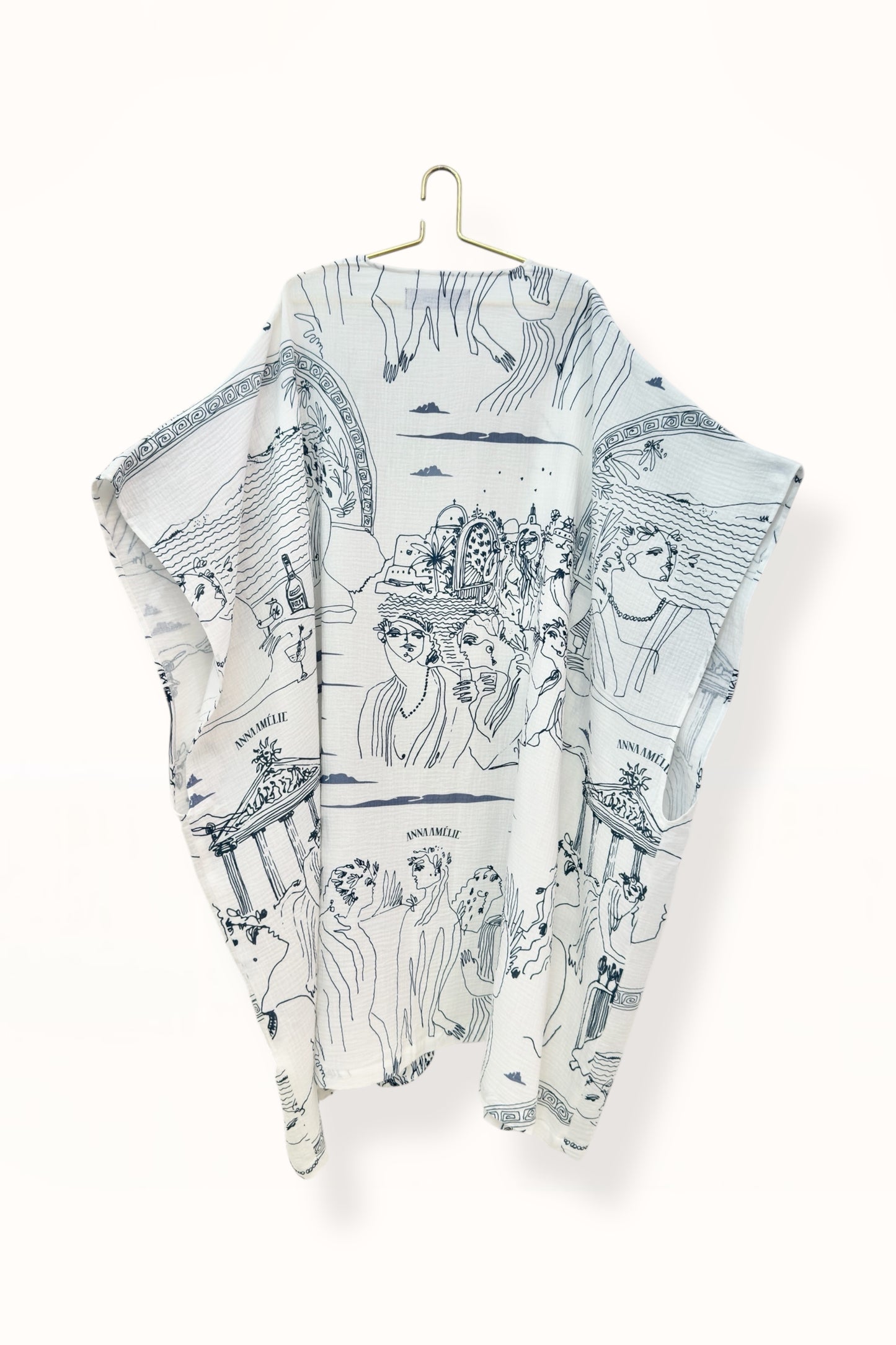 THIRA GAUZE CAFTAN - “SCENIC ARCHWAY” PRINT | DARK BLUE & WHITE