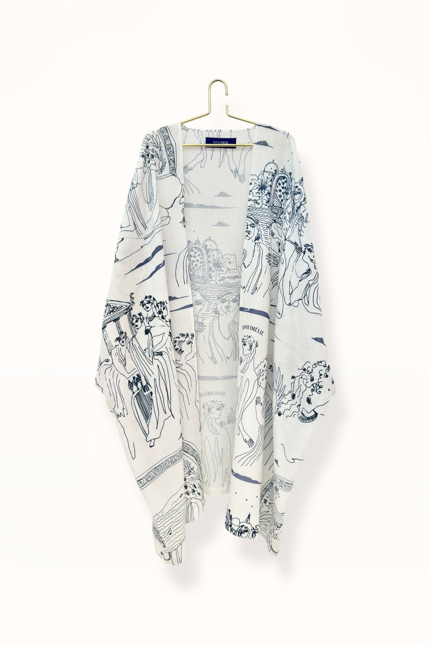 THIRA GAUZE CAFTAN - “SCENIC ARCHWAY” PRINT | DARK BLUE & WHITE