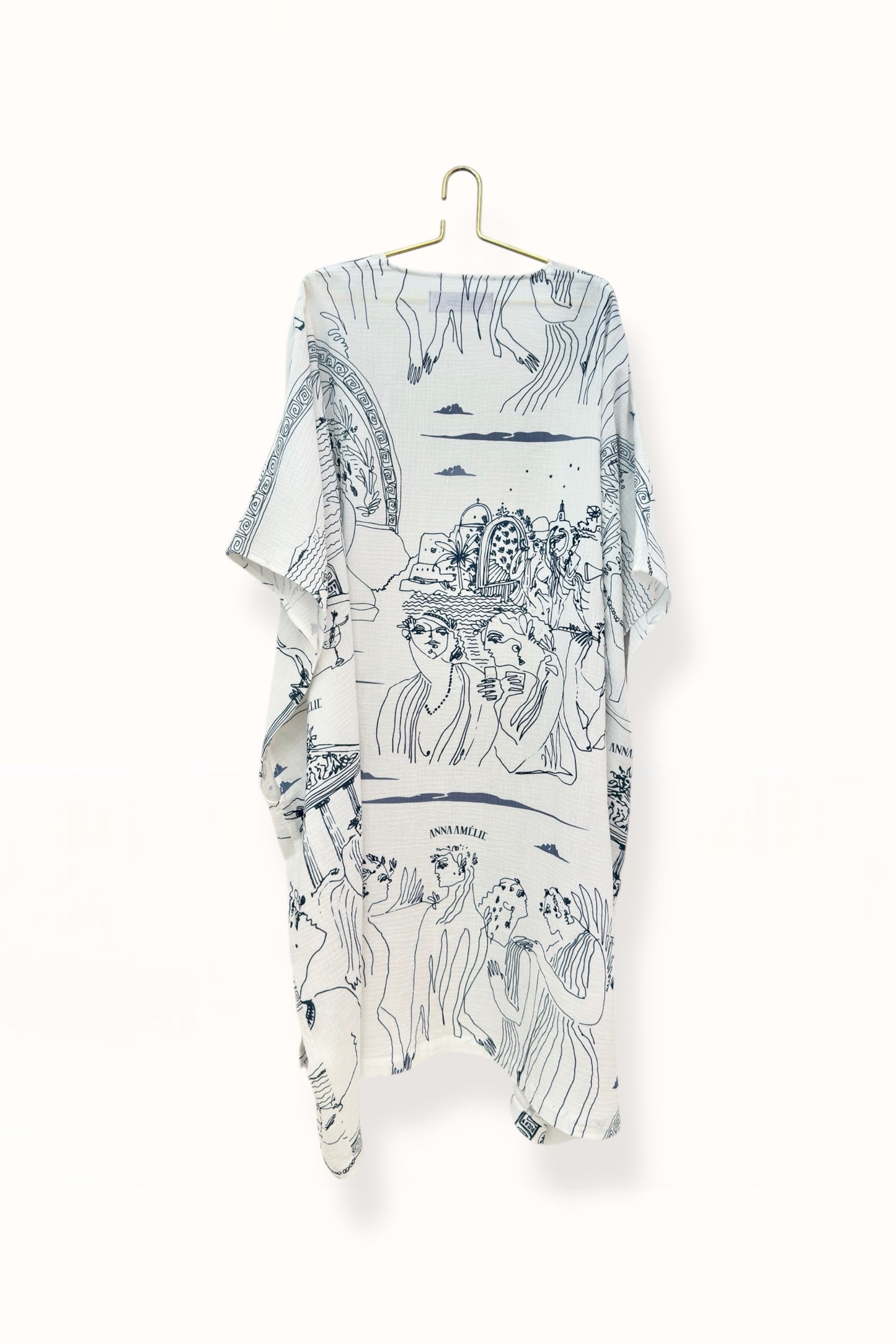 THIRA GAUZE CAFTAN - “SCENIC ARCHWAY” PRINT | DARK BLUE & WHITE
