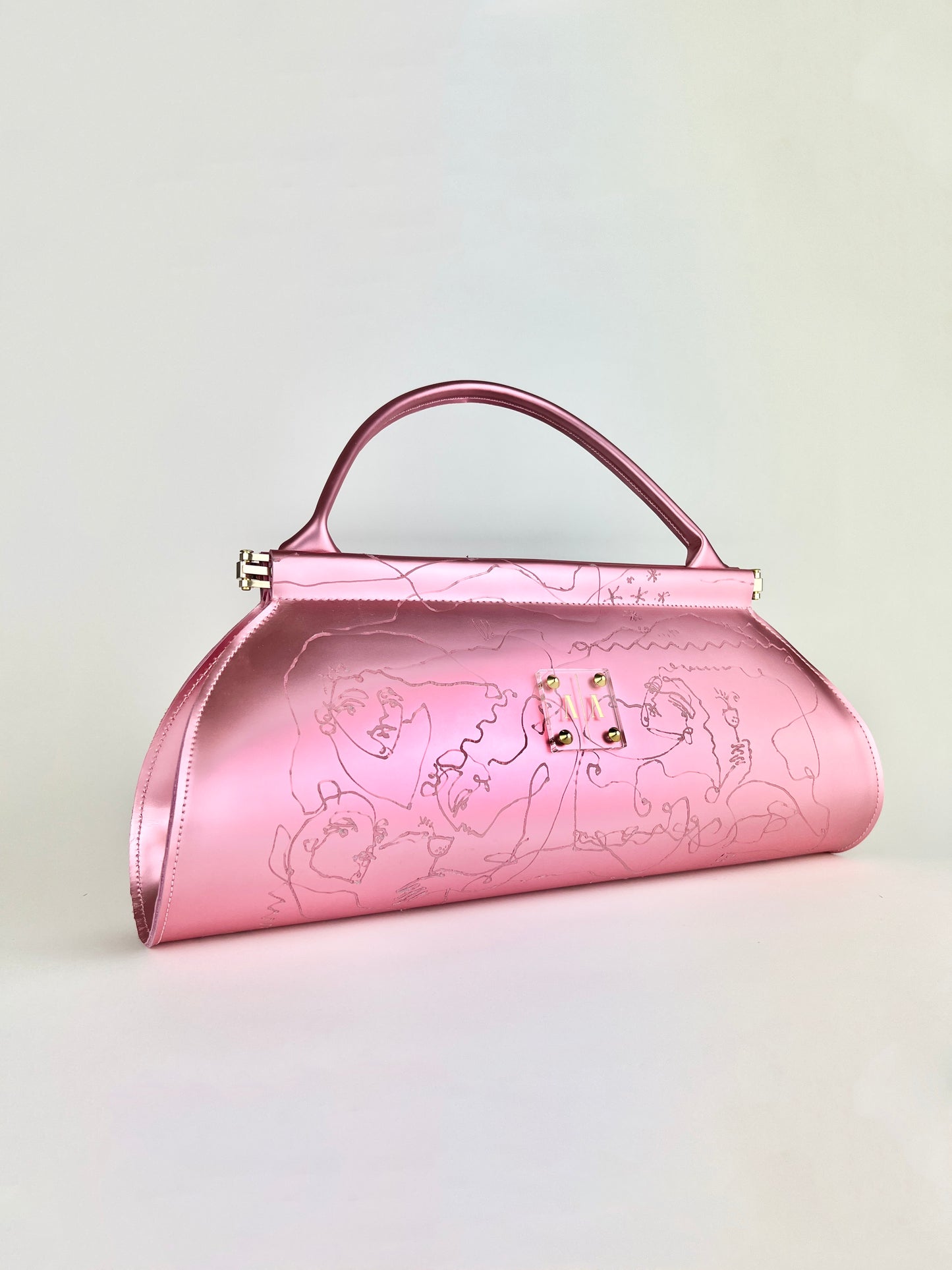 ANA BAG | PINK METALLIC MATTE LEATHER - WITH UNIQUE DRAWING