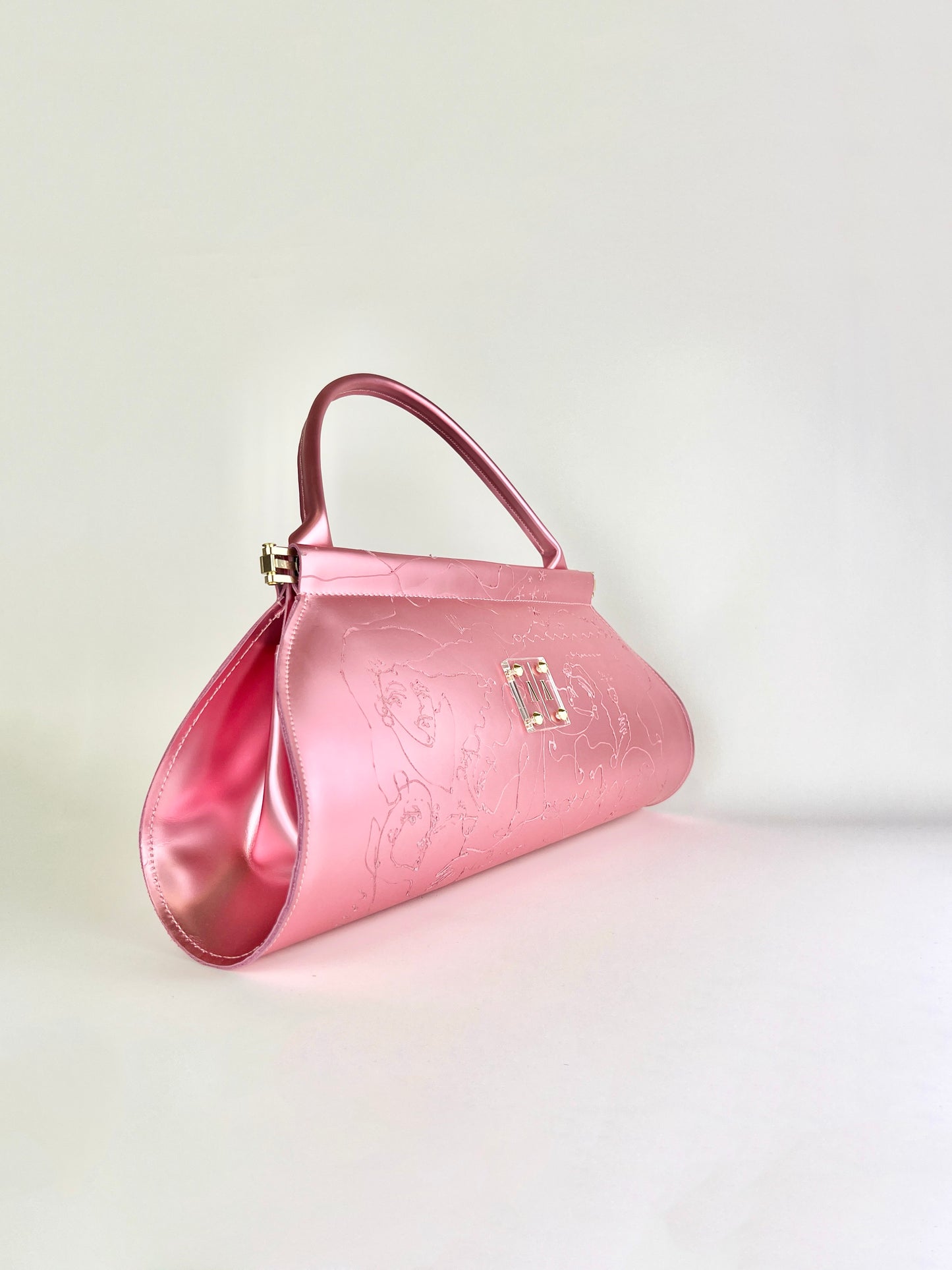 ANA BAG | PINK METALLIC MATTE LEATHER - WITH UNIQUE DRAWING