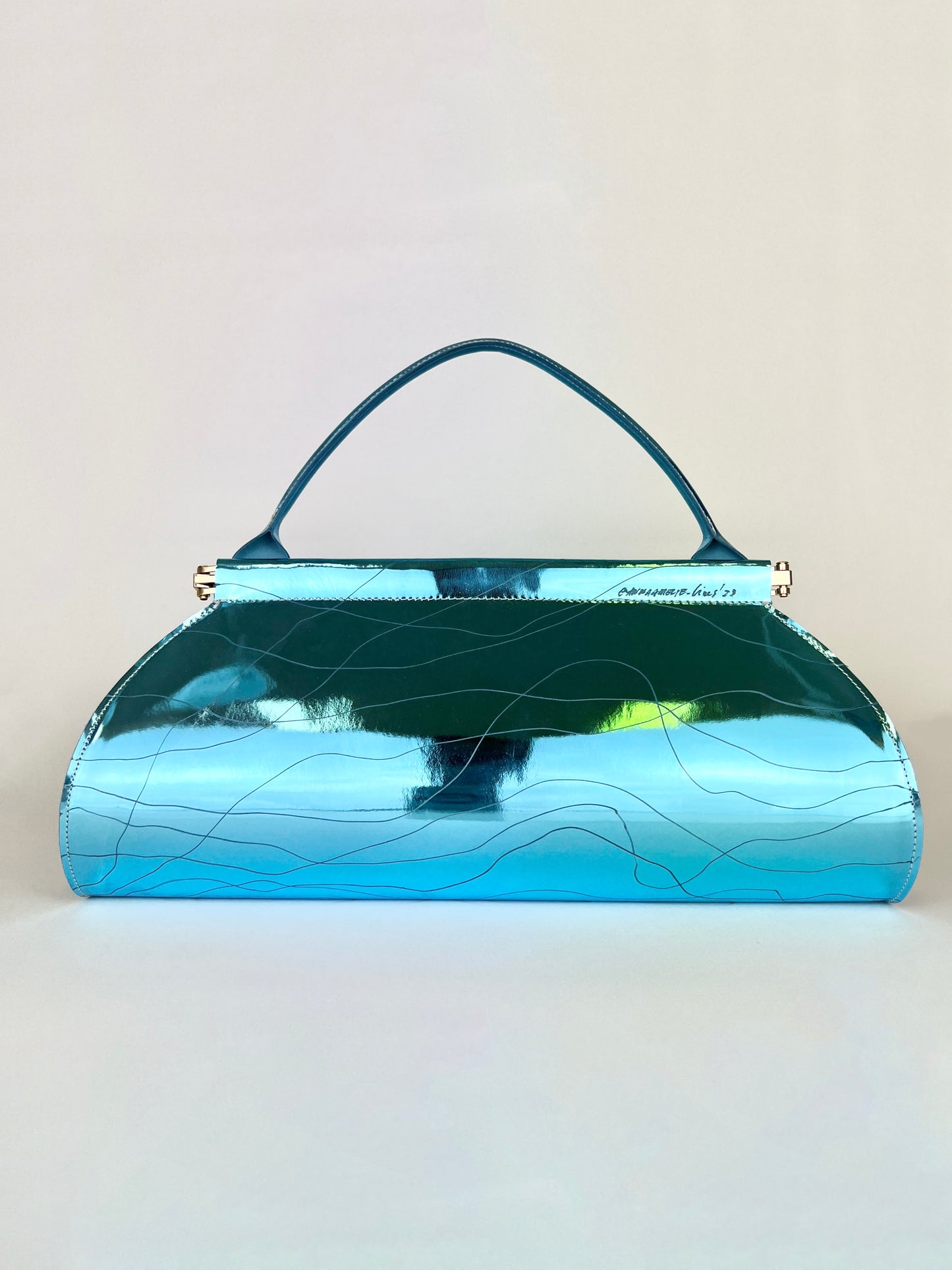 ANA BAG | BLUE METALLIC LEATHER - WITH UNIQUE DRAWING