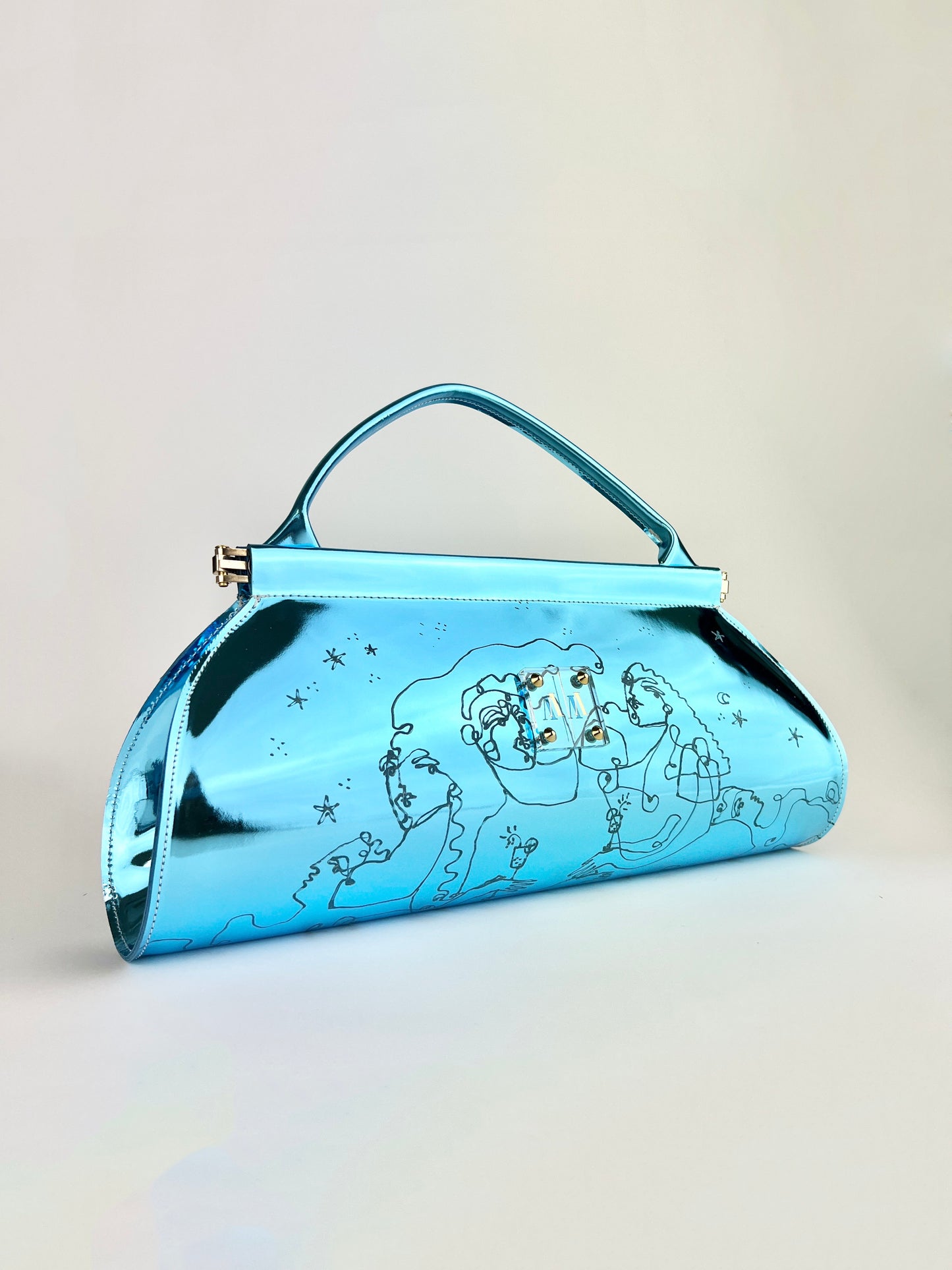 ANA BAG | BLUE METALLIC LEATHER - WITH UNIQUE DRAWING