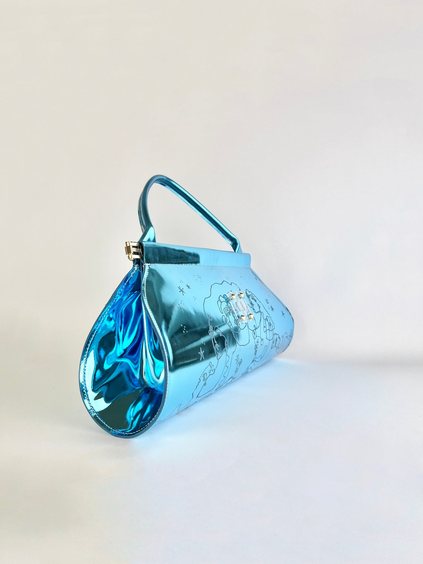 ANA BAG | BLUE METALLIC LEATHER - WITH UNIQUE DRAWING