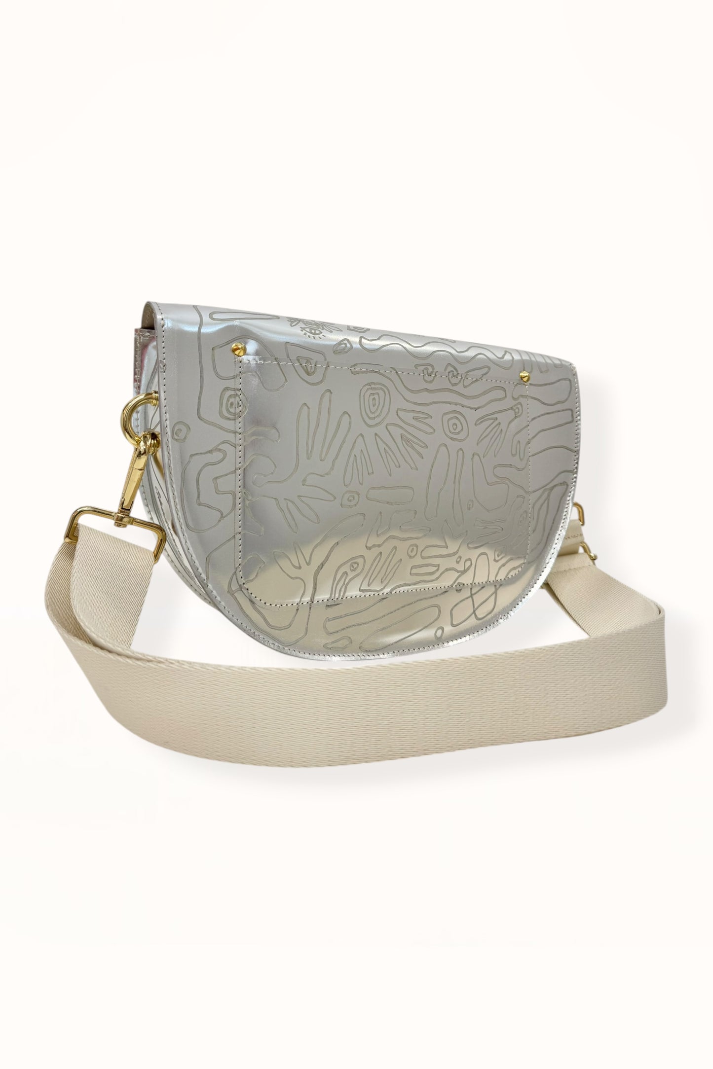 SIENNA BAG - SILVER MIRROR LEATHER w. UNIQUE DRAWING