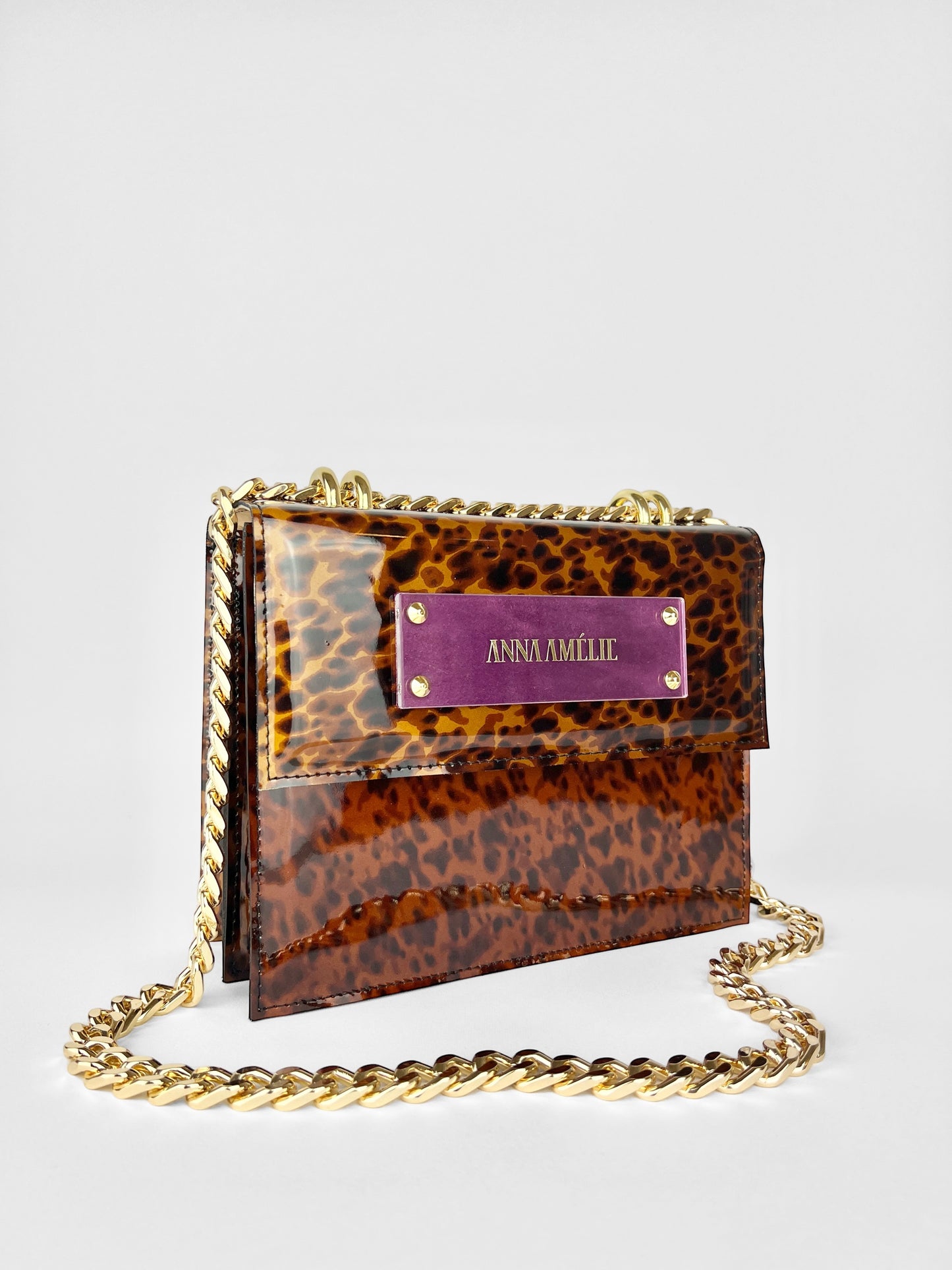 APRIL BAG | TORTOISE PATENT LEATHER w. FUCHSIA LOGO ACCENT