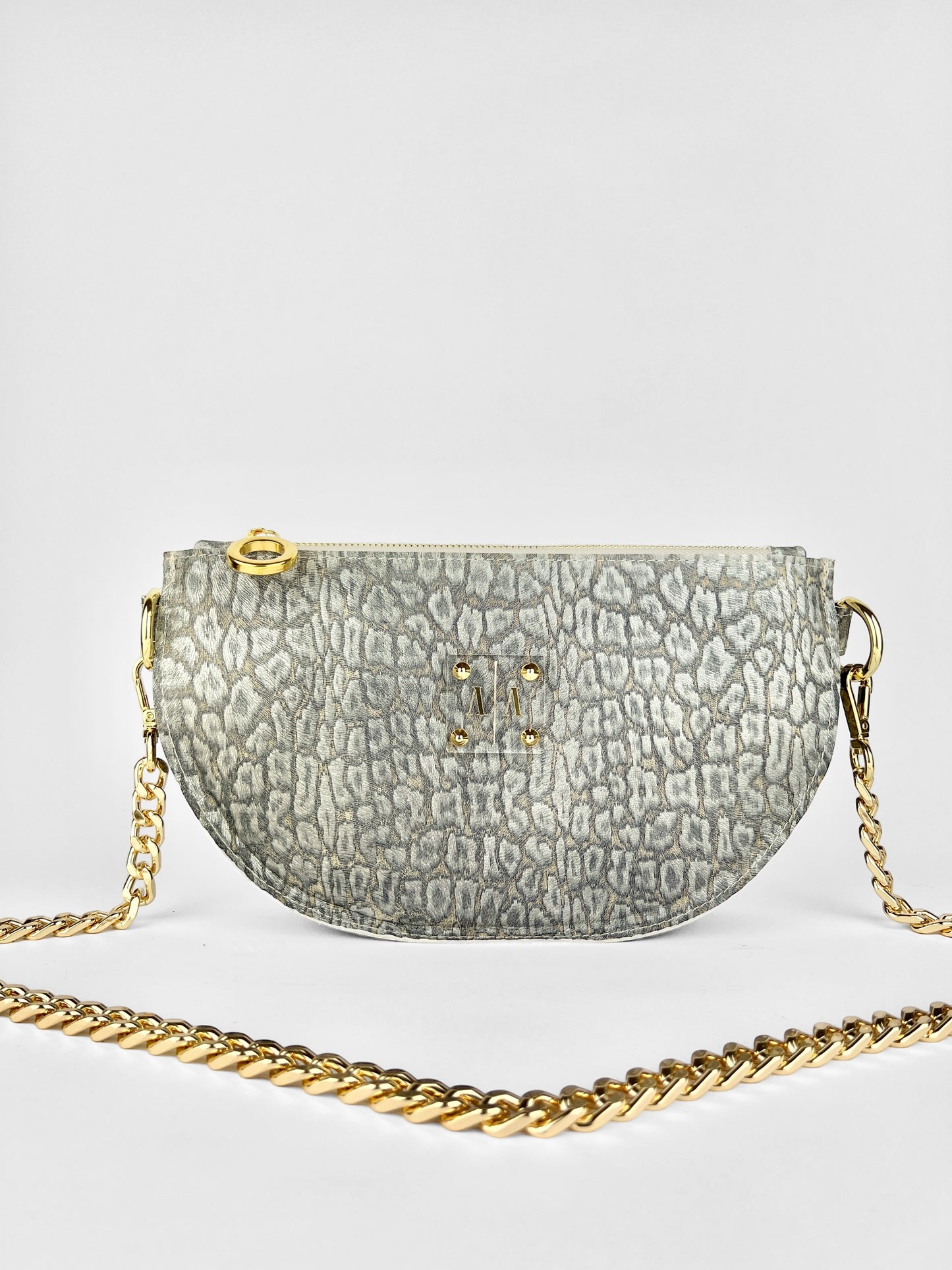 SOPHIE “L” BELTBAG | GREY METALLIC CHEETAH EMBOSSED LEATHER