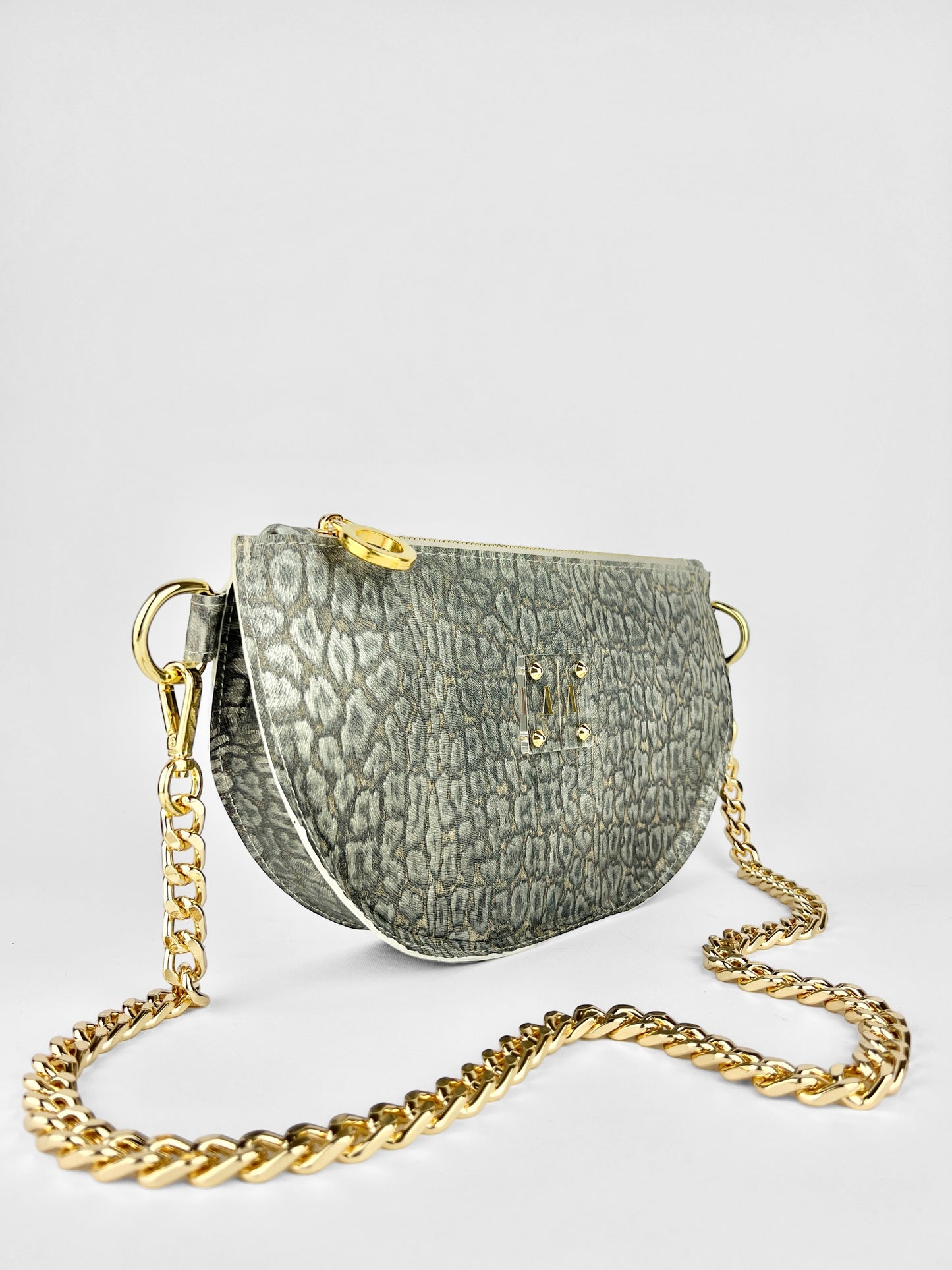 SOPHIE “L” BELTBAG | GREY METALLIC CHEETAH EMBOSSED LEATHER