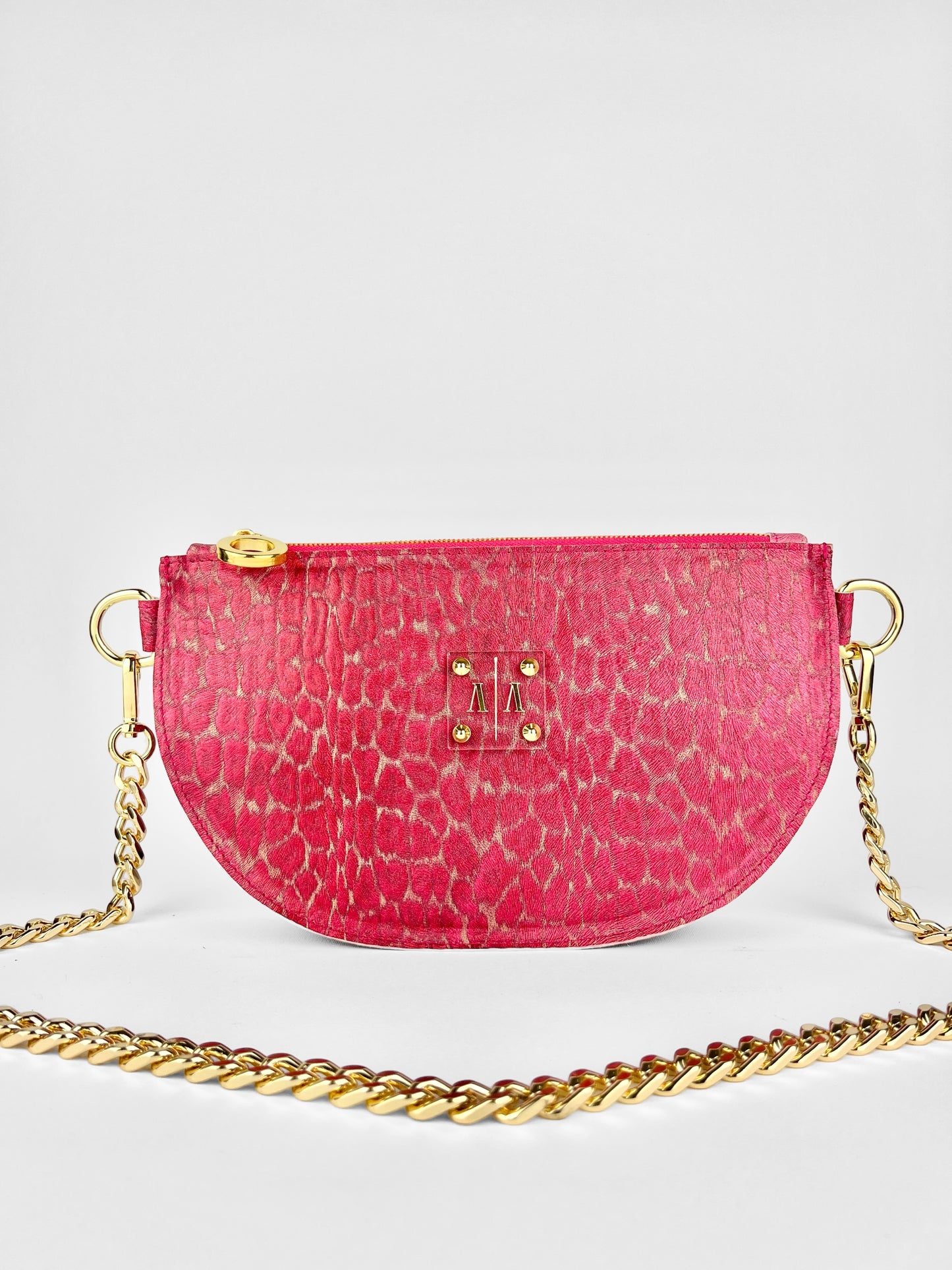 SOPHIE “L” BELTBAG | CRIMSON METALLIC CHEETAH EMBOSSED LEATHER