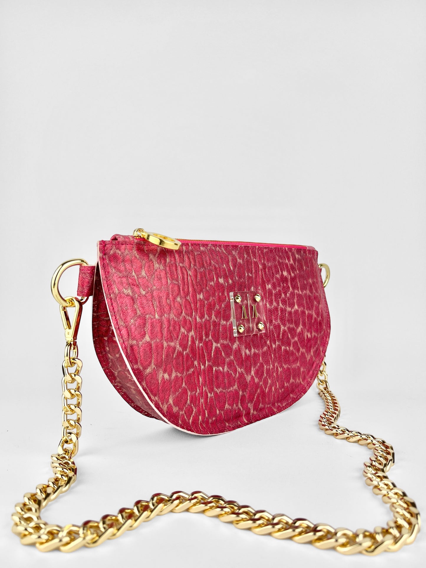 SOPHIE “L” BELTBAG | CRIMSON METALLIC CHEETAH EMBOSSED LEATHER