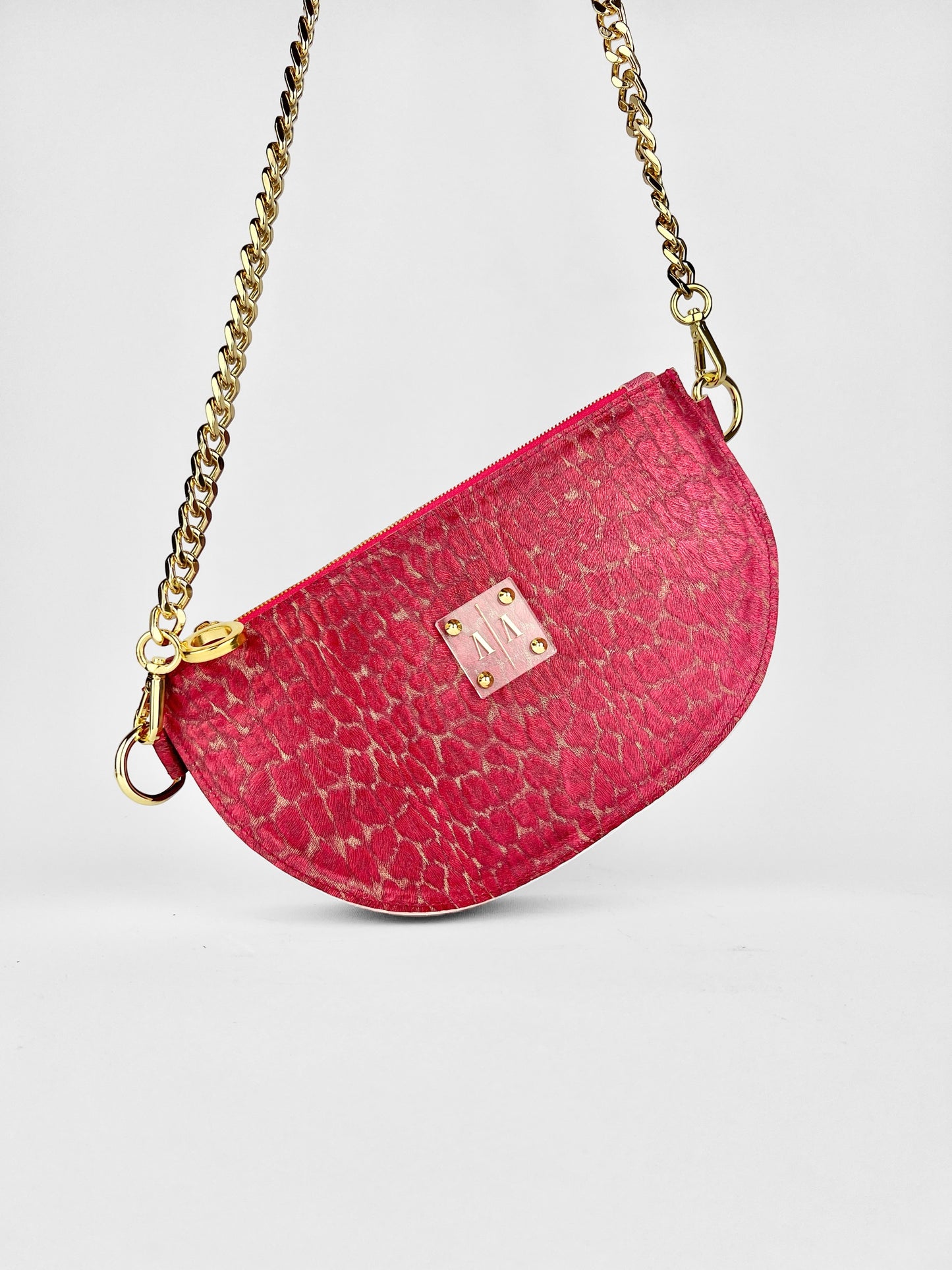 SOPHIE “L” BELTBAG | CRIMSON METALLIC CHEETAH EMBOSSED LEATHER