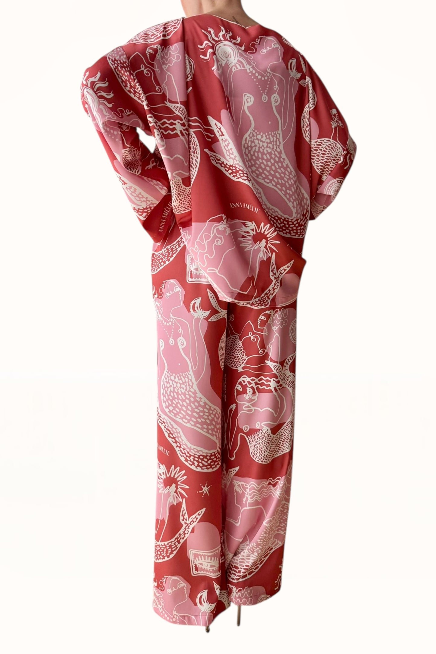 BOAT NECK SATIN TOP - "MERMAID PRINT" | RUSTY PINK