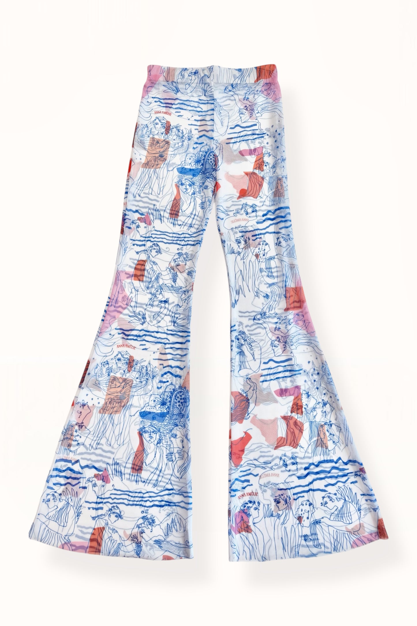 MESH FLARE PANTS - “AEGEAN SEA” PRINT | WHITE