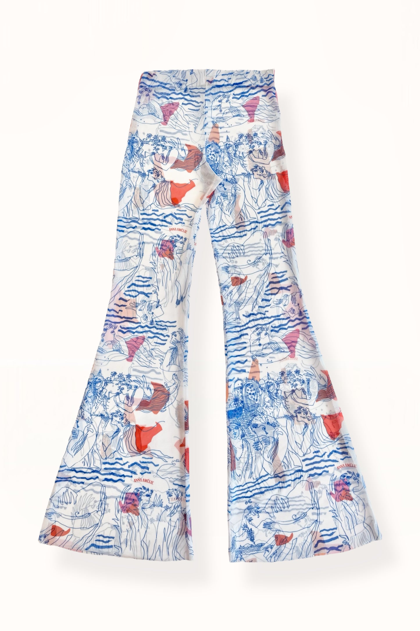 MESH FLARE PANTS - “AEGEAN SEA” PRINT | WHITE