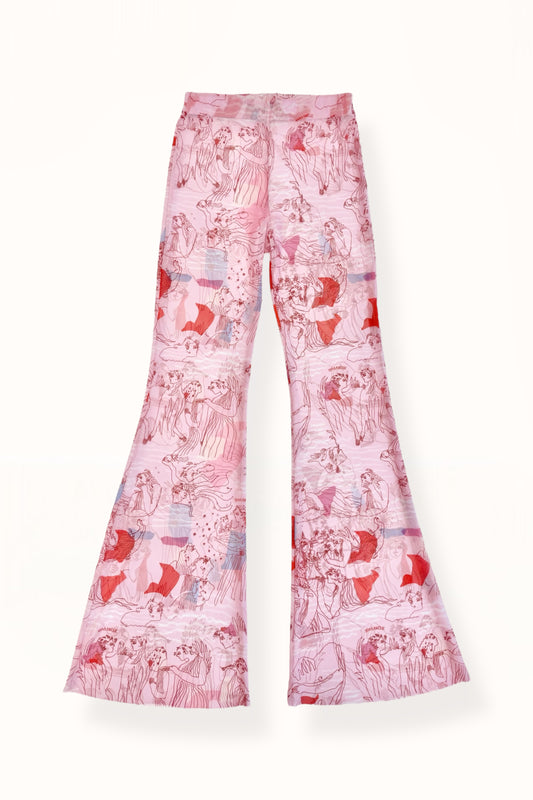 MESH FLARE PANTS - “AEGEAN SEA” PRINT | PINK
