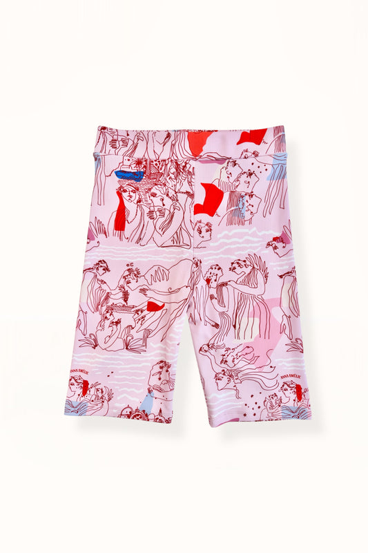 RIBBED BIKE SHORTS - “AEGEAN SEA” PRINT | PINK