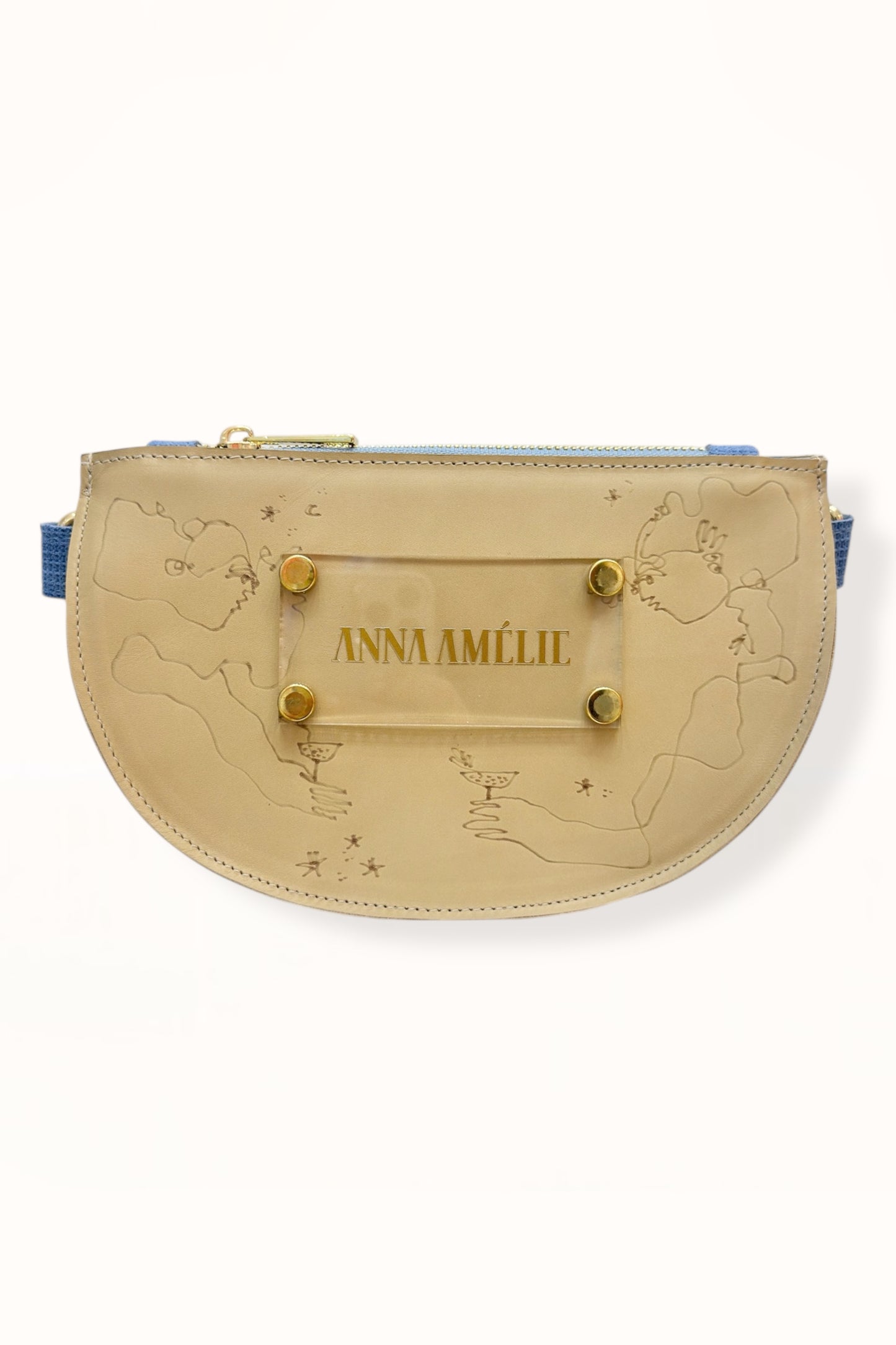 SOPHIE BELTBAG - BEIGE w. UNIQUE DRAWING | BLUE STRAP