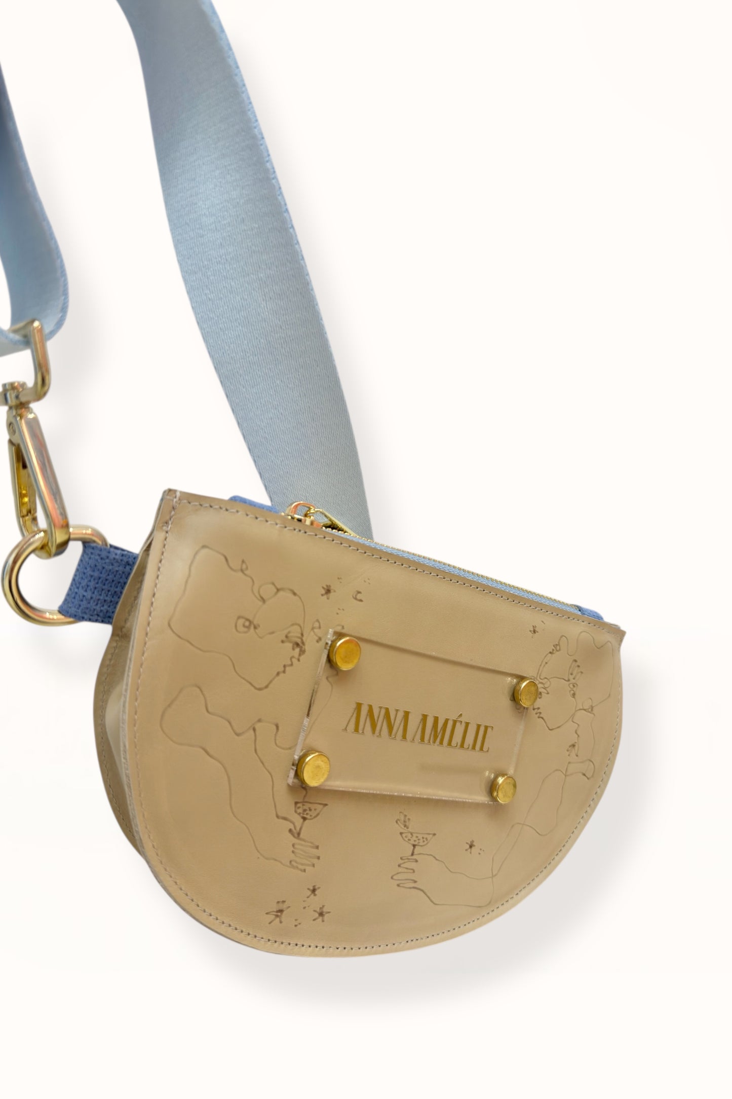SOPHIE BELTBAG - BEIGE w. UNIQUE DRAWING | BLUE STRAP