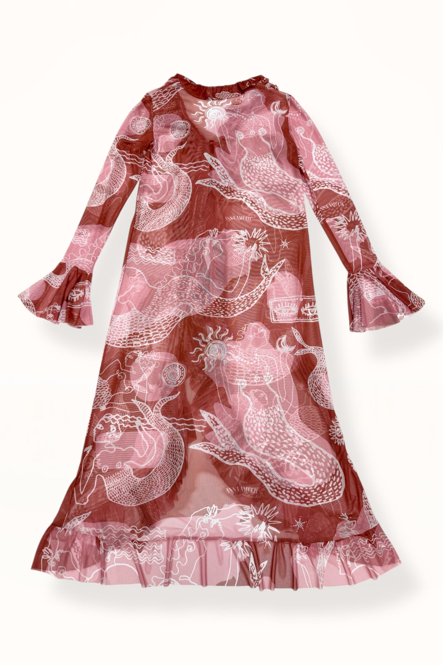 RUFFLE MESH ROBE - "MERMAID PRINT" | RUSTY PINK
