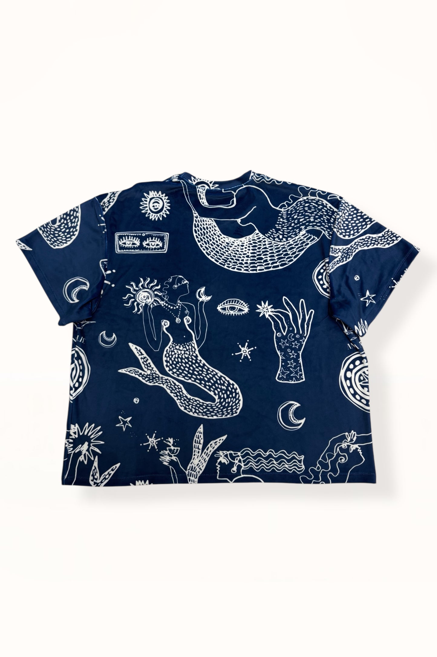 VELVET T-SHIRT - “MERMAID PRINT” | MIDNIGHT BLUE & WHITE
