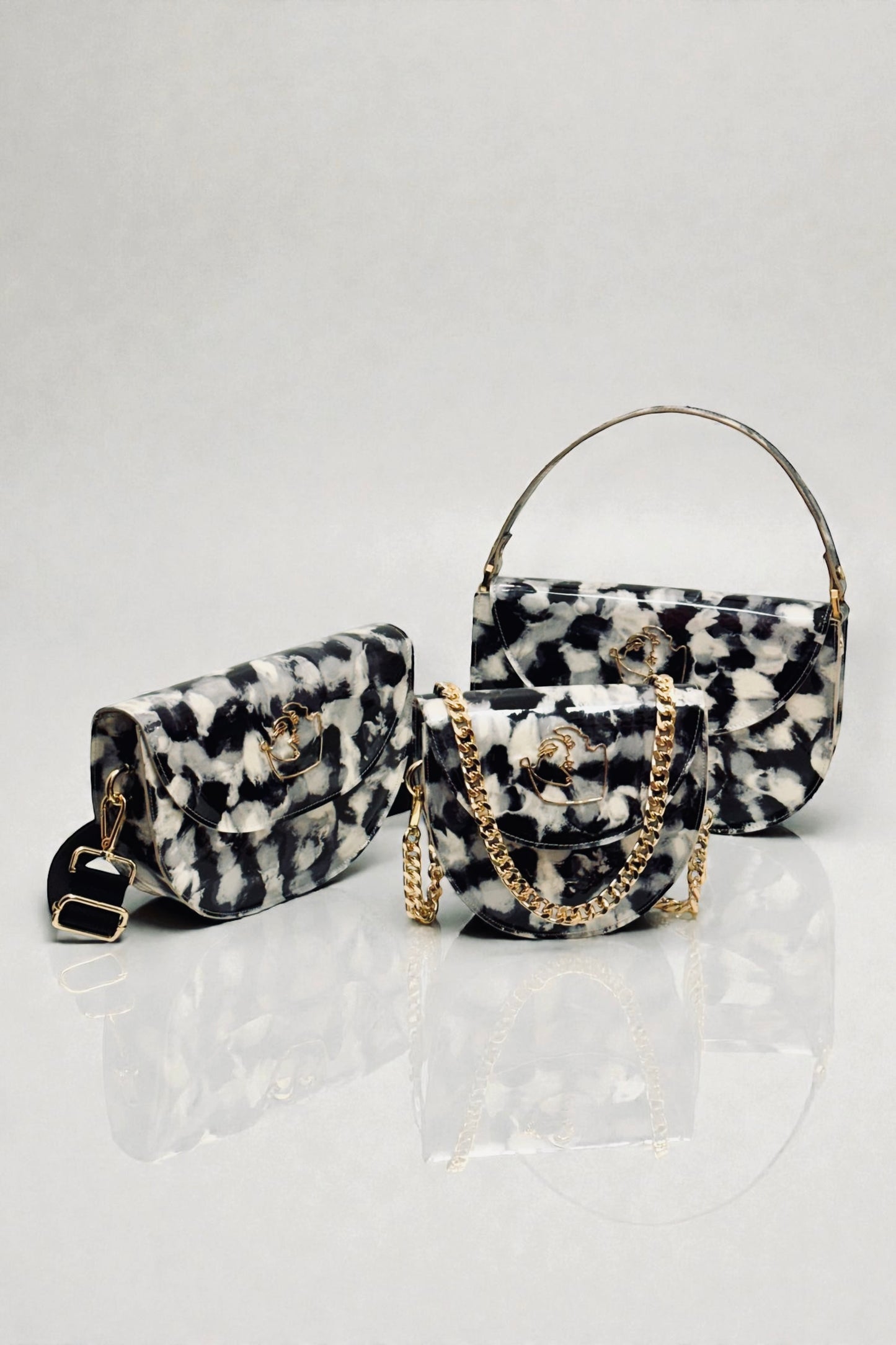 SIENNA BAG - GREY & BLACK MARBLED PATENT LEATHER