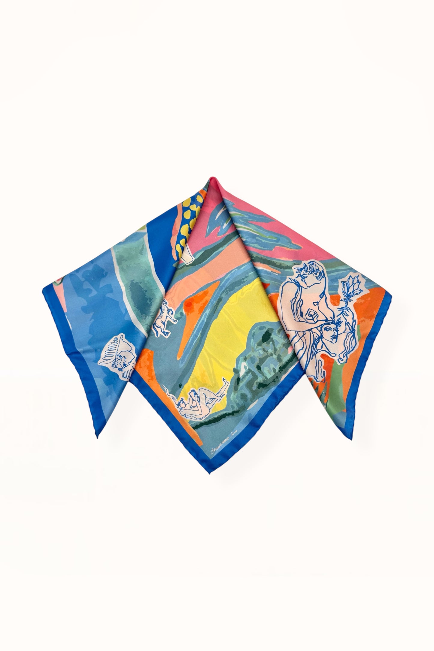 SILK SQUARE SCARF - “ARCADIA PRINT” | GREEK BLUE