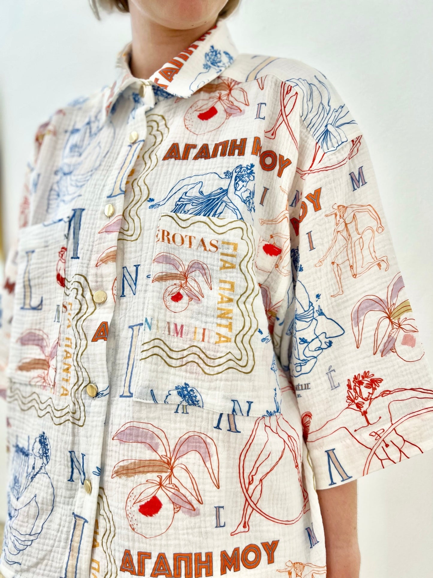 YDROUSA GAUZE SHIRT - ÉROTAS MOTIF PRINT