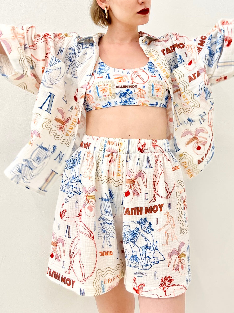 KIMOLOS GAUZE SHORTS - ÉROTAS MOTIF PRINT