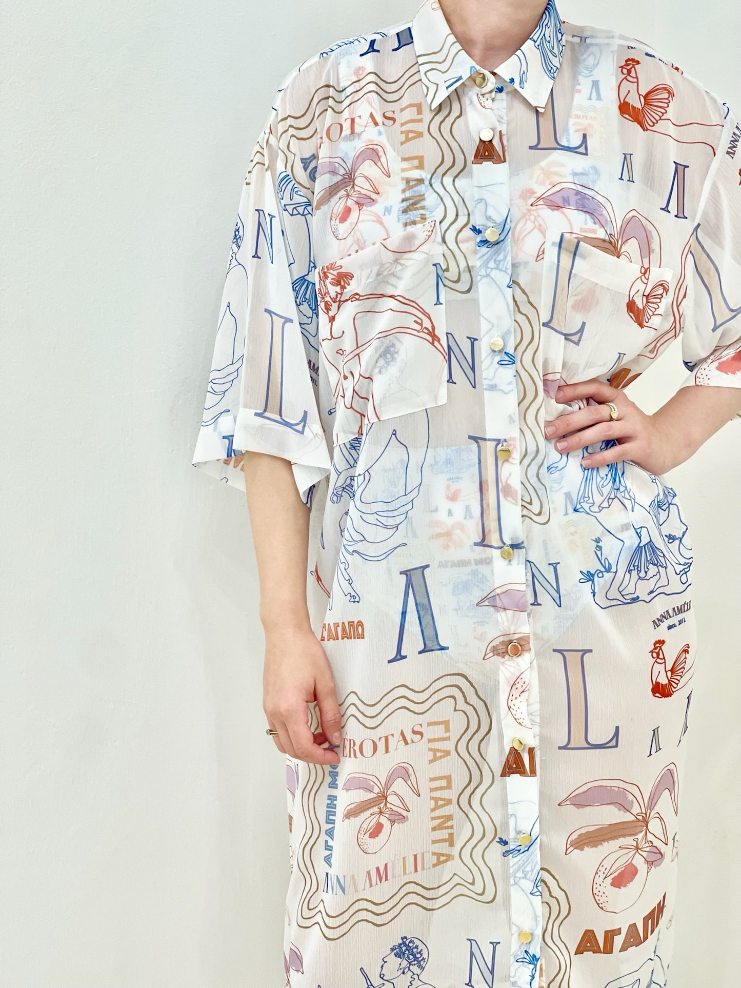 PETINAROS SHIRT DRESS - EROTAS MOTIF PRINT