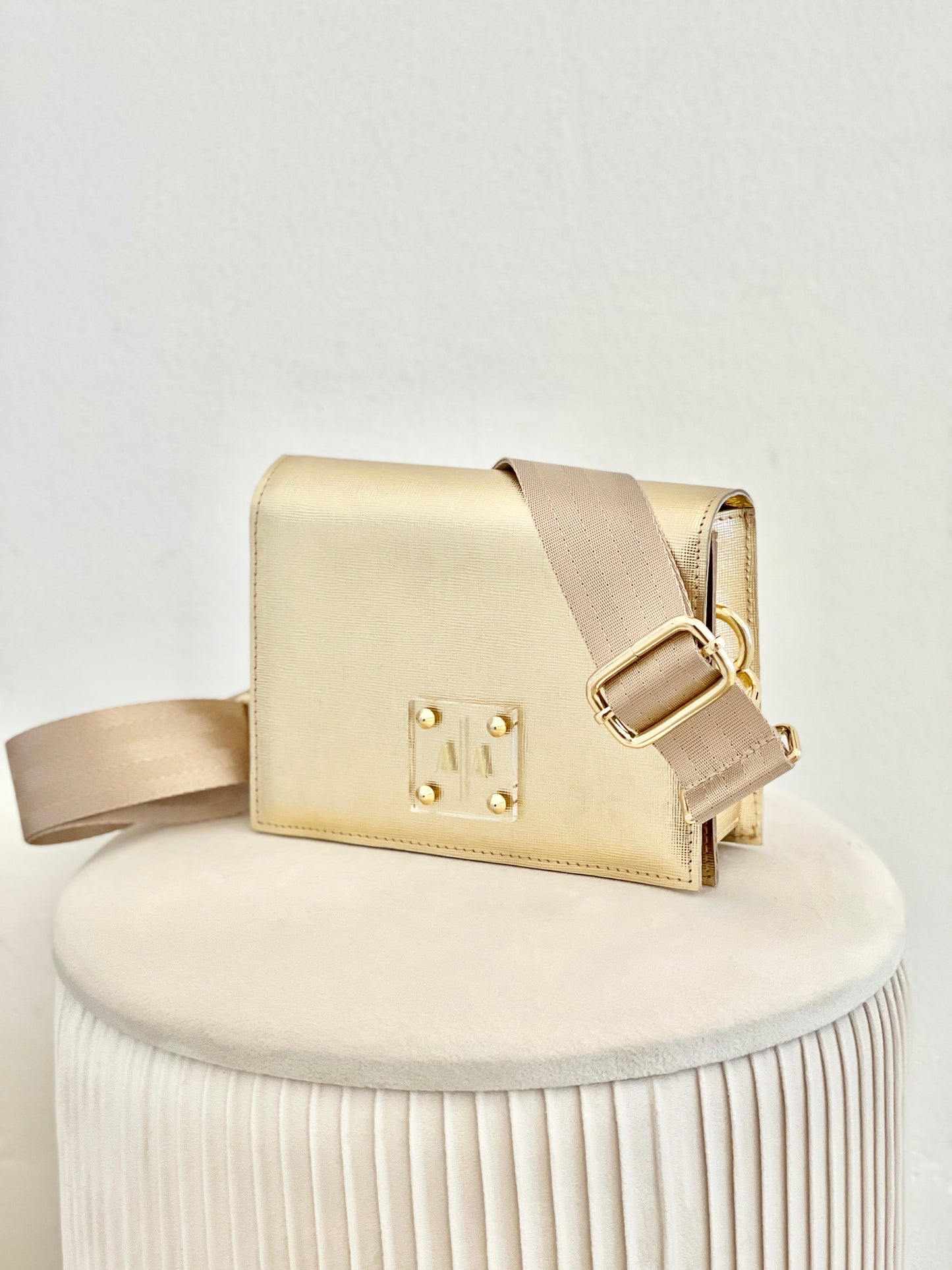WEBBING SHOULDER STRAP | BEIGE SATIN