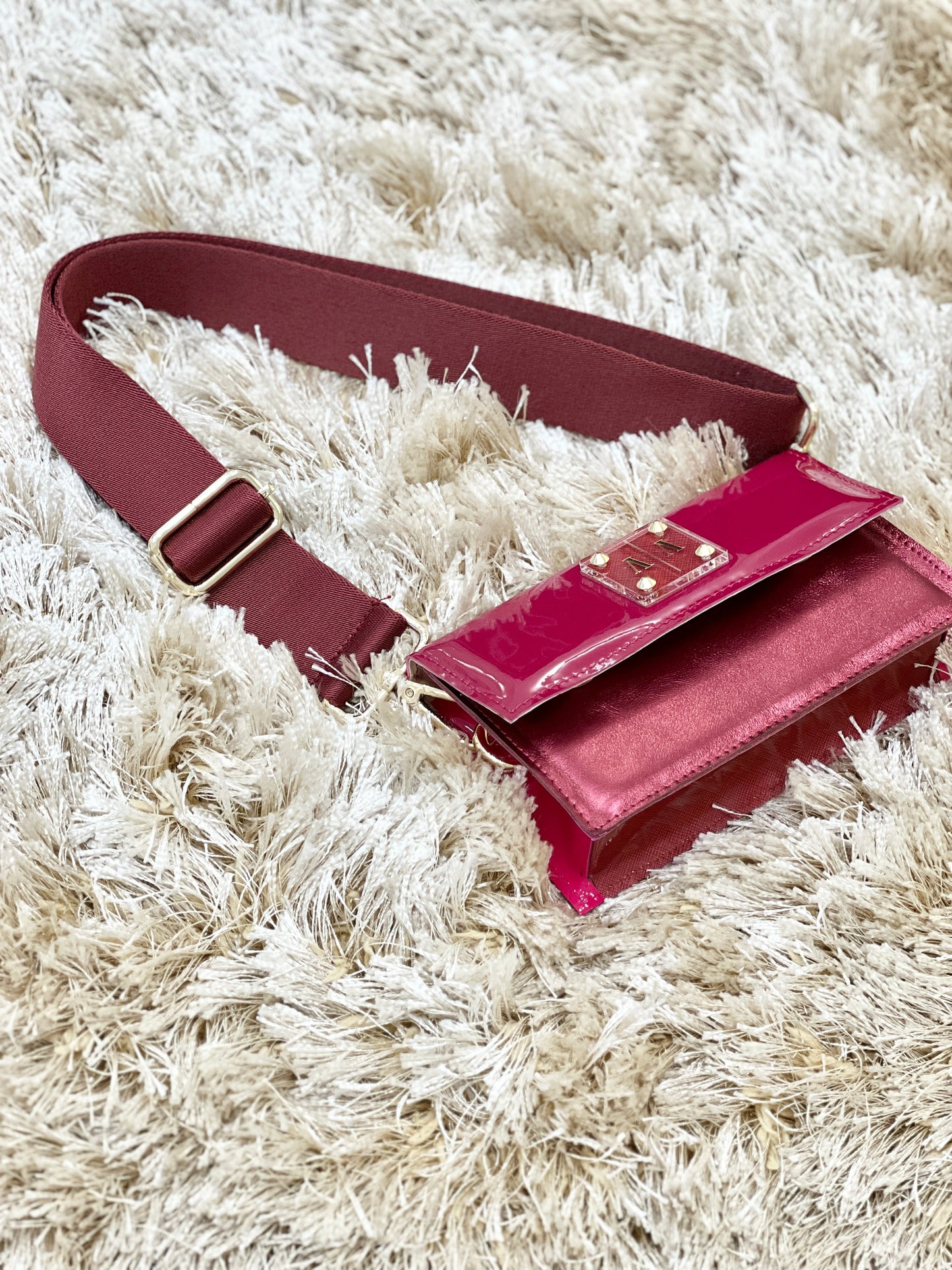 WEBBING SHOULDER STRAP | BURGUNDY SATIN PUFFER