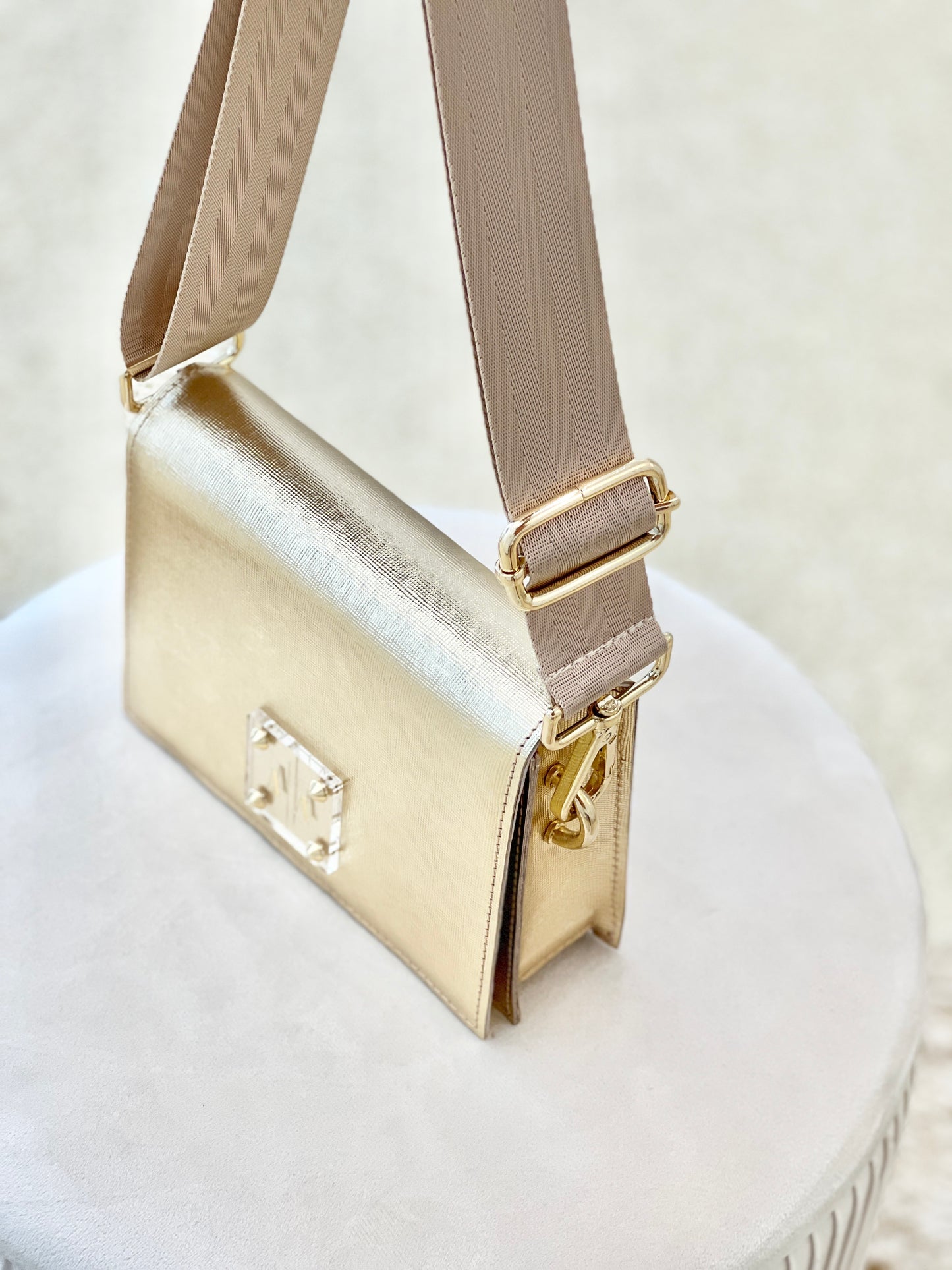 WEBBING SHOULDER STRAP | BEIGE SATIN