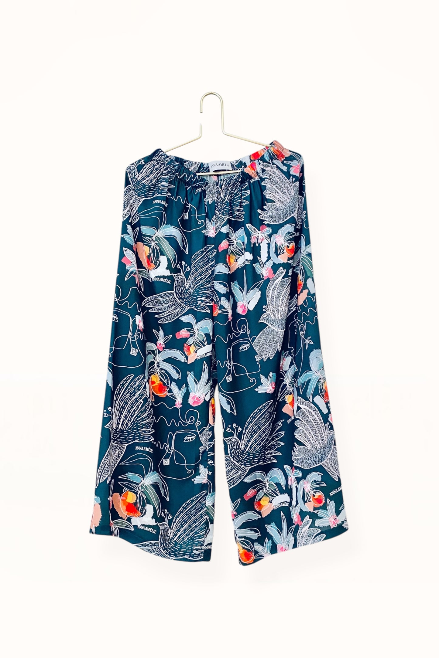 Special Pre-Order |  ELASTICATED WAIST PANTS  | “BIRDS PRINT” - FOREST GREEN