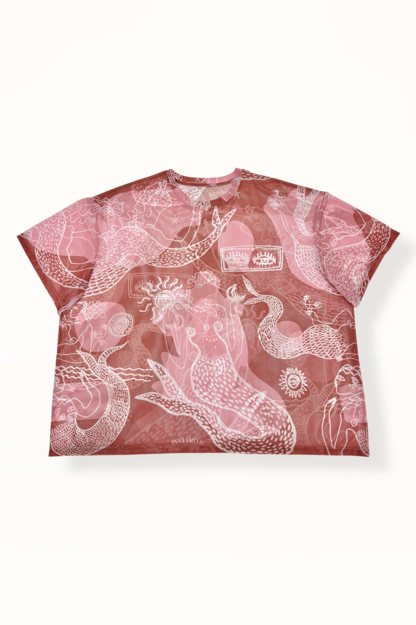 MESH T-SHIRT - "MERMAID PRINT" | RUSTY PINK