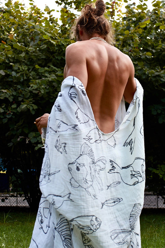 Special Pre-Order |  CAFTAN - FISH PRINT |  BLACK & WHITE
