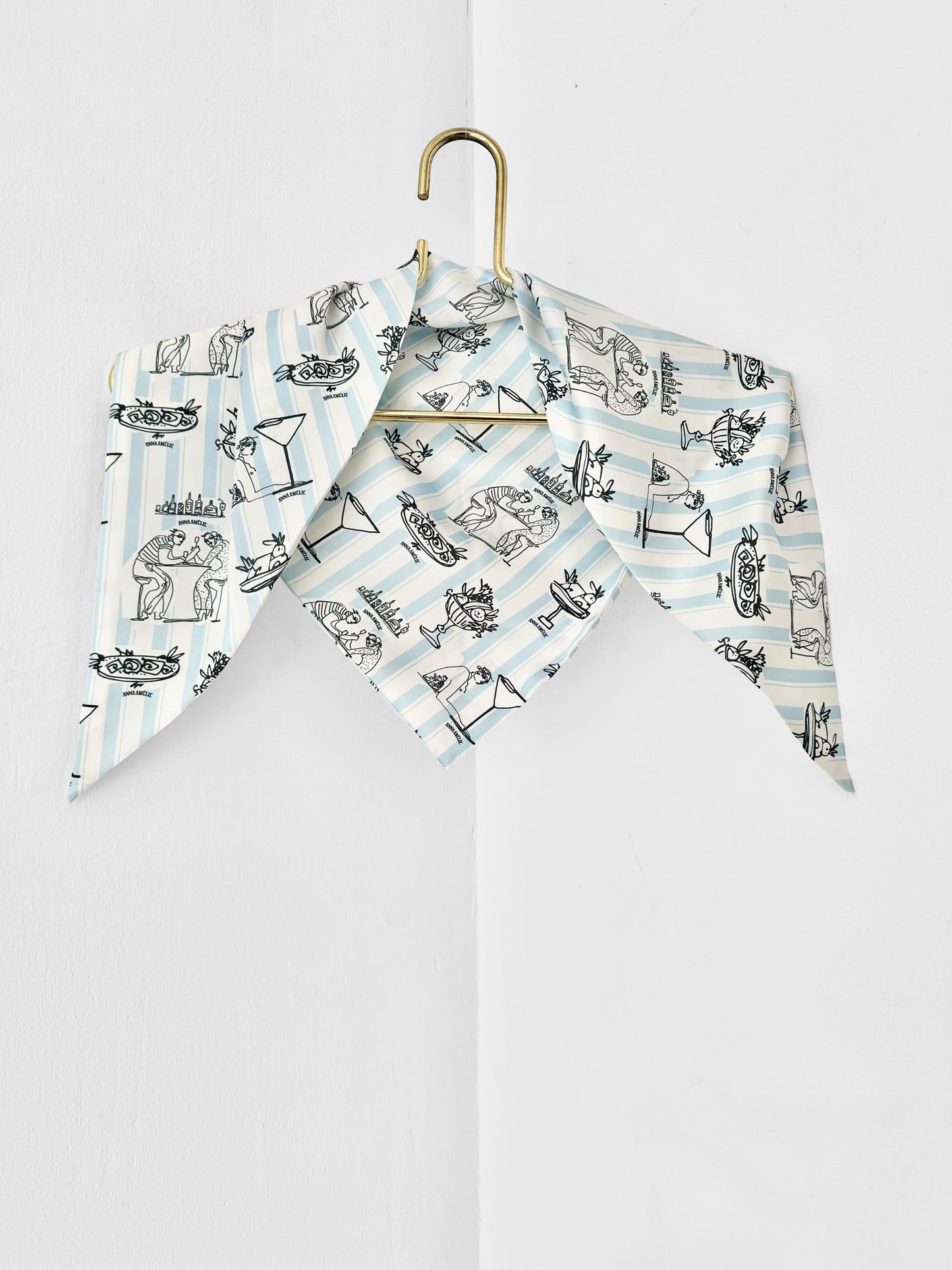 TRIANGLE SCARF - FEAST PRINT | PALE BLUE & WHITE STRIPED