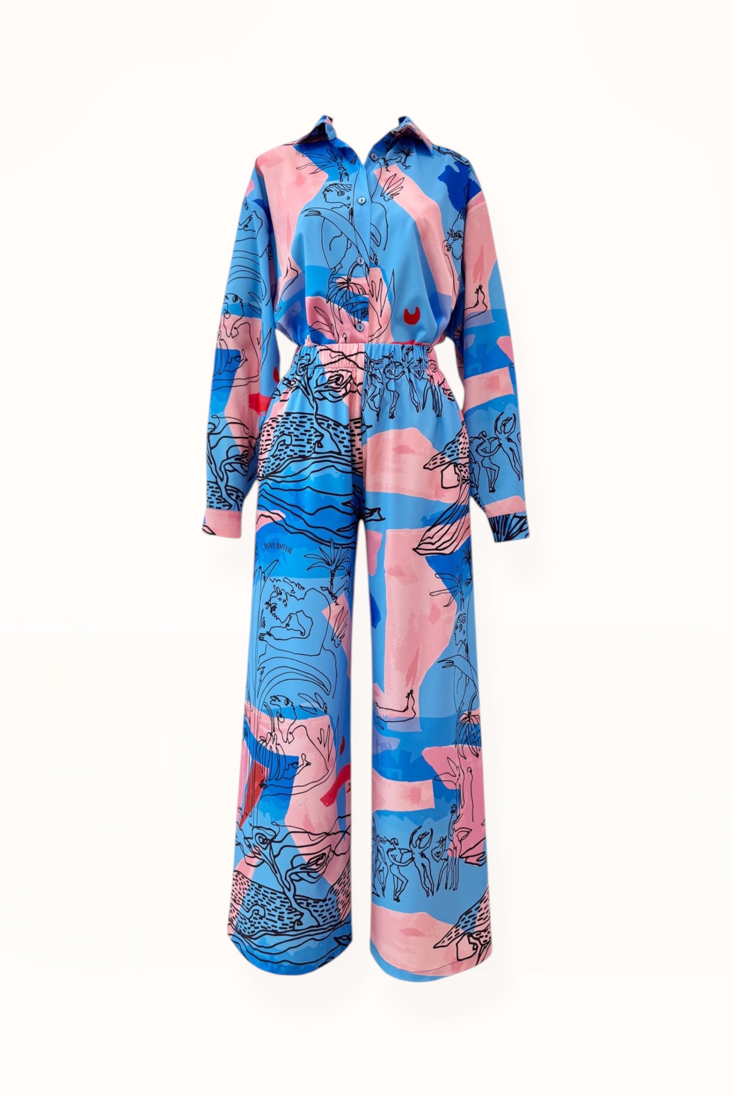 STRAIGHT CUT PANTS - "EDEN PRINT" | BLUE & PINK 