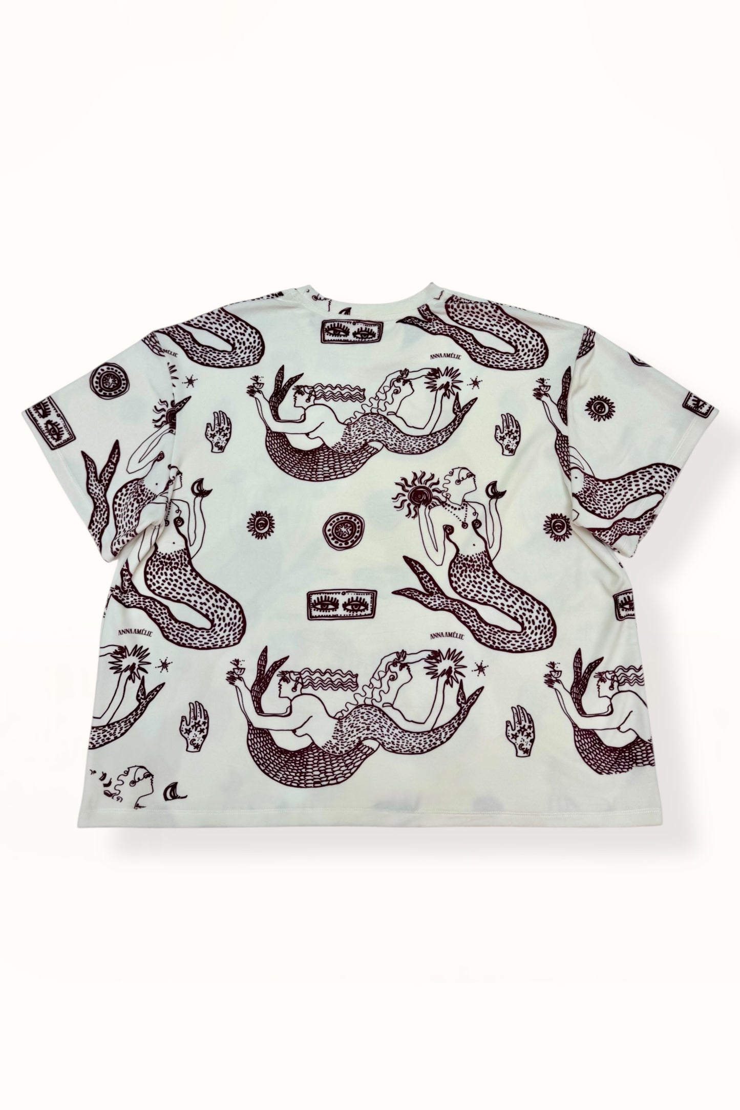 VELVET T-SHIRT - “MERMAID PRINT”  | OFF WHITE & EGGPLANT