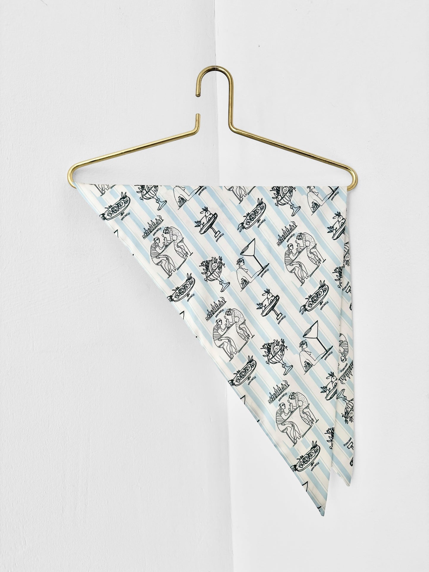 TRIANGLE SCARF - FEAST PRINT | PALE BLUE & WHITE STRIPED