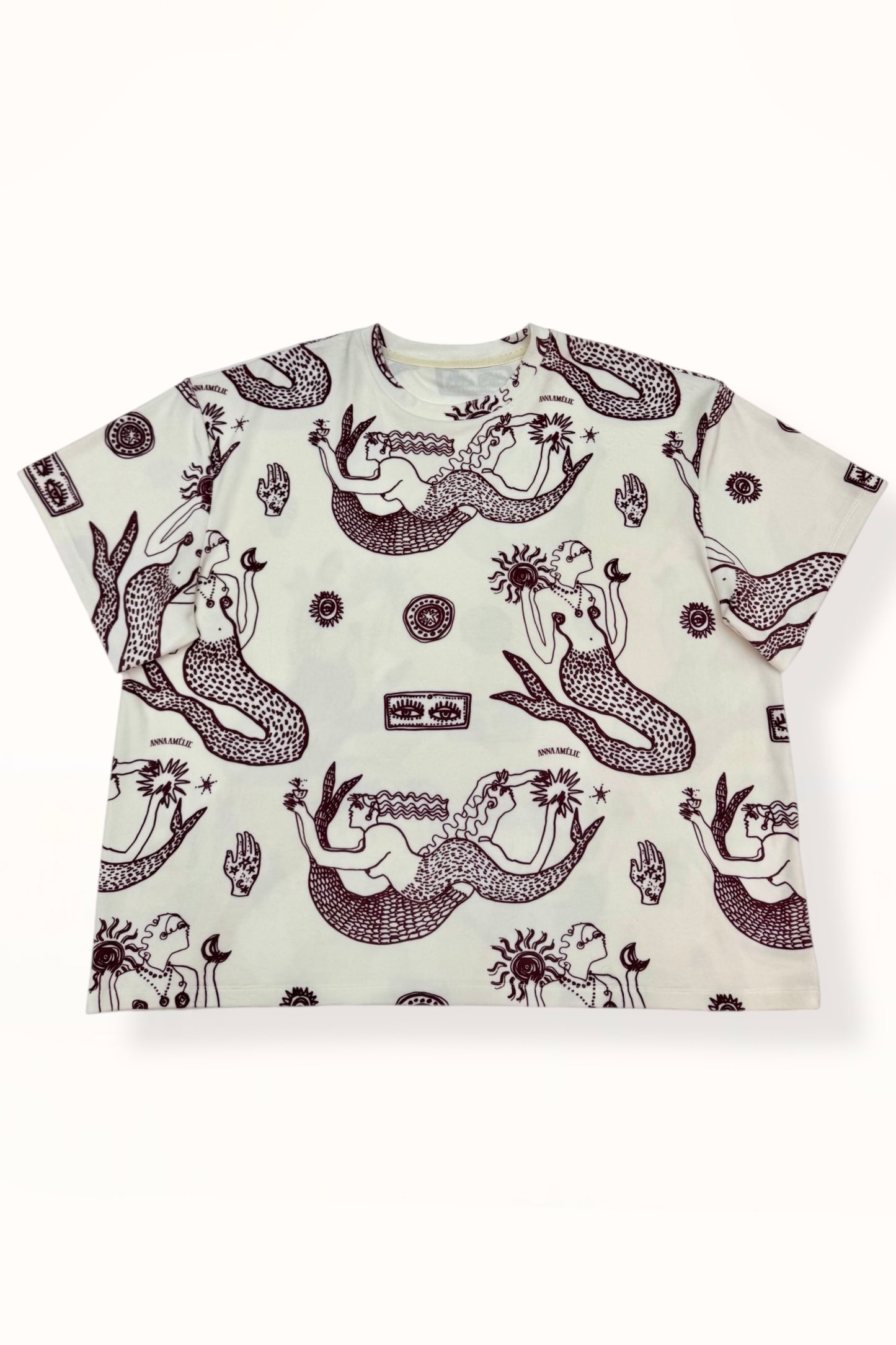 VELVET T-SHIRT - “MERMAID PRINT”  | OFF WHITE & EGGPLANT