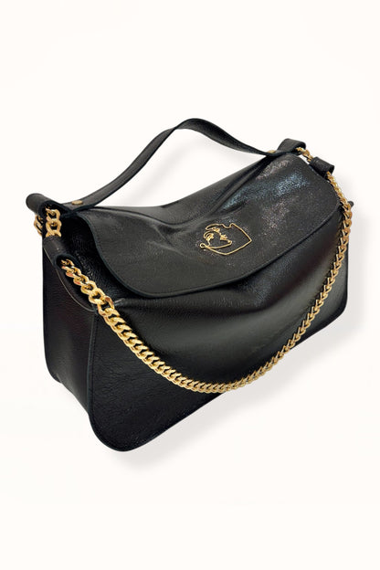 MARINA BAG - BLACK SHINY GRAINED LEATHER