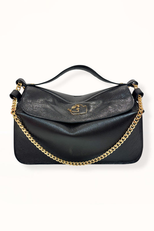 MARINA BAG - BLACK SHINY GRAINED LEATHER