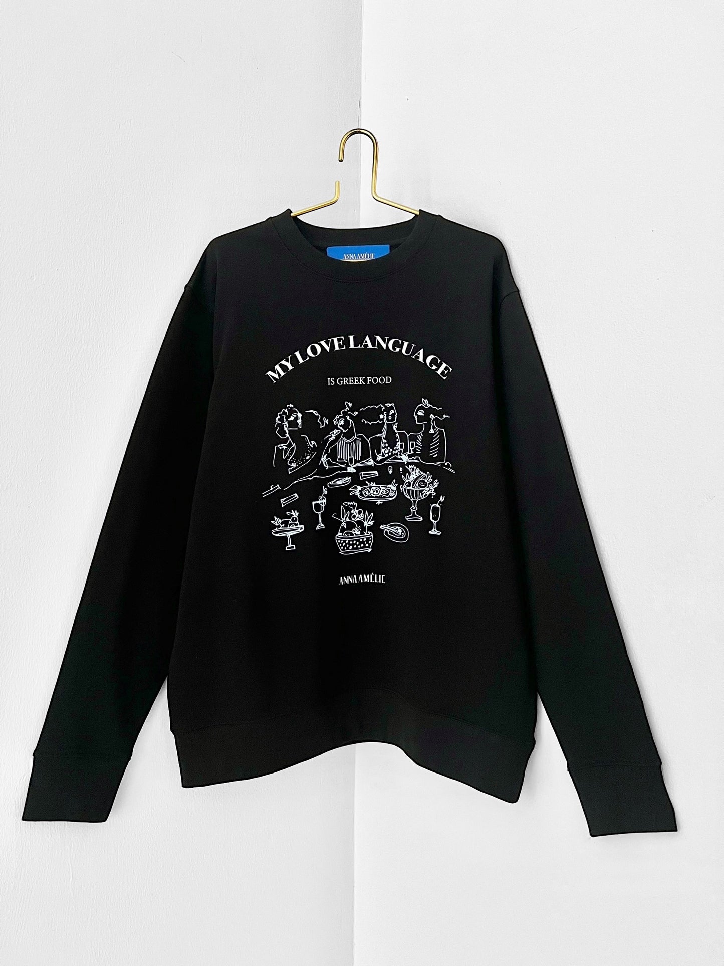 “MY LOVE LANGUAGE IS GREEK FOOD” SWEATER | BLACK