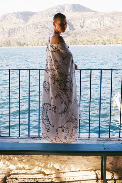 Special Pre-Order |  CAFTAN - FISH PRINT |  BLACK & WHITE