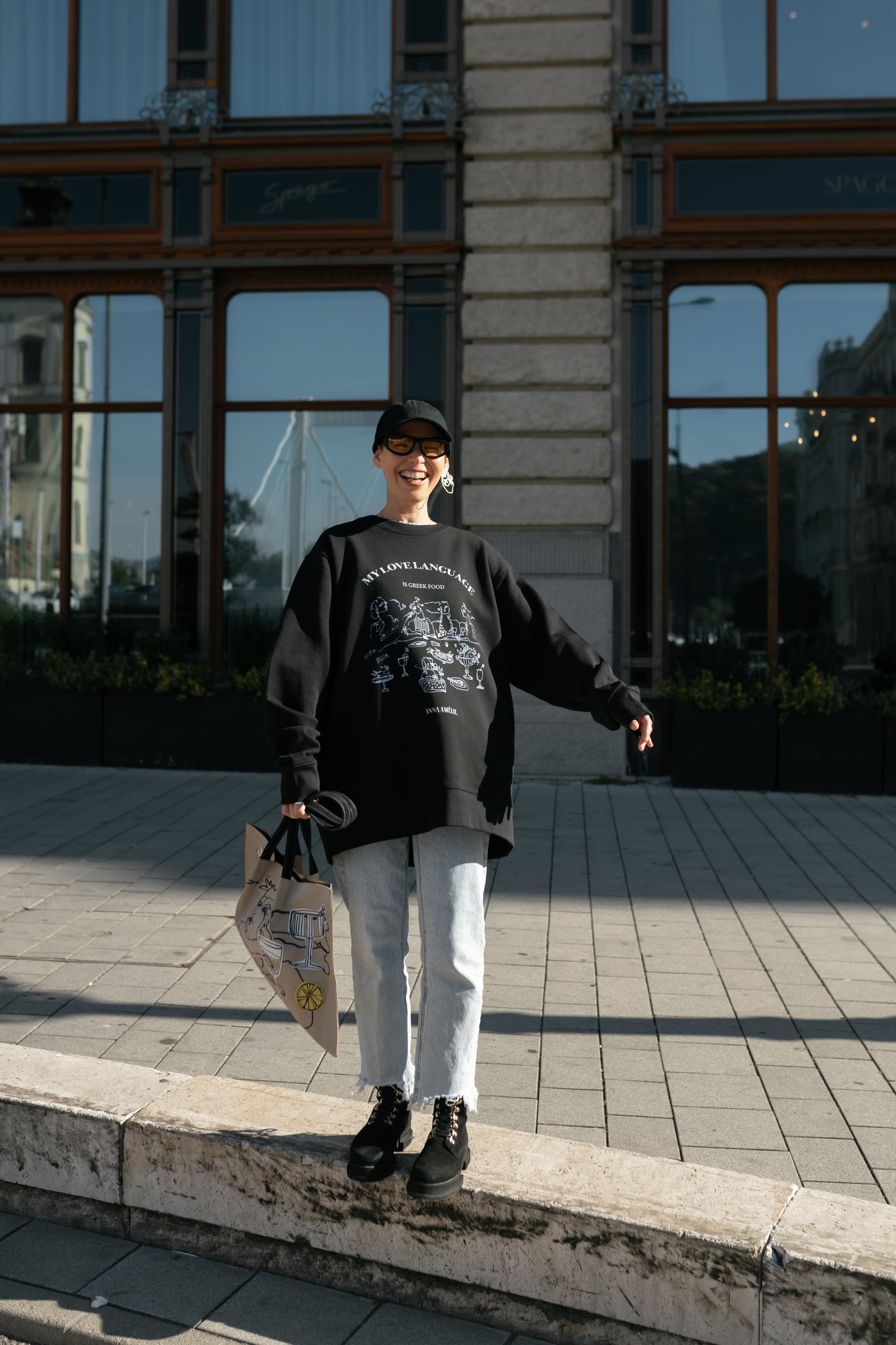 “MY LOVE LANGUAGE IS GREEK FOOD” SWEATER | BLACK