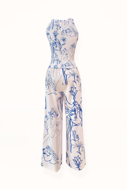 STRAIGHT CUT PANTS - “ARCADIA PRINT” | BLUE & OFF WHITE 