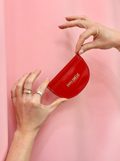 ROUNDED CARD HOLDER - RED SMOOTH LEATHER
