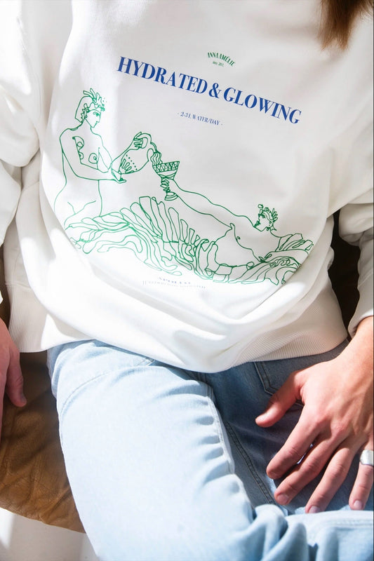 “HYDRATED & GLOWING” SWEATER | WHITE