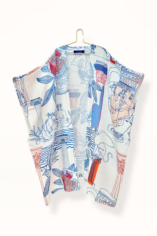THIRA GAUZE CAFTAN - “BEST OF GREECE”  PRINT |  MULTICOLOR
